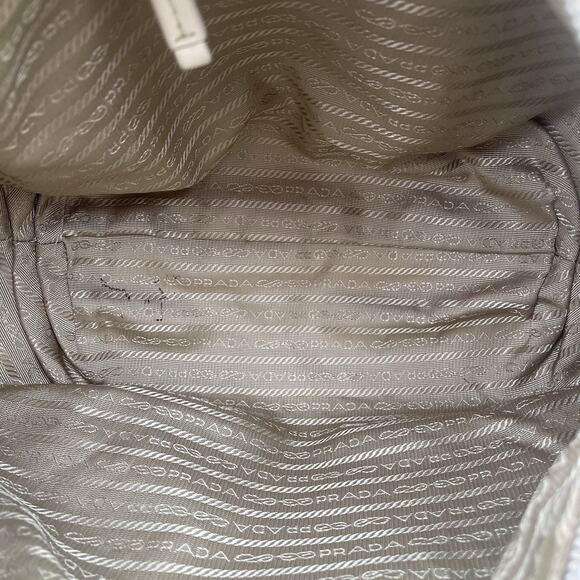 Prada Tessuto Hobo Shoulder Bag Embossed Logo White Leather - Picture 11 of 16